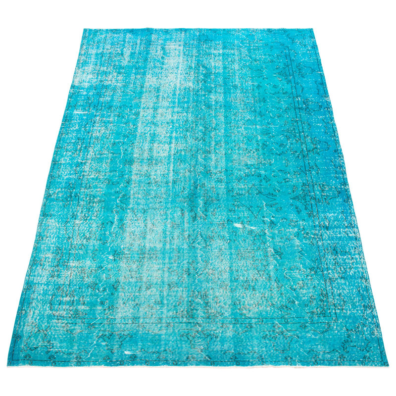 Tapis turquoise en laine noué à la main de conception unique 6 pi 11 po x 10 pi 3 po Hyrum