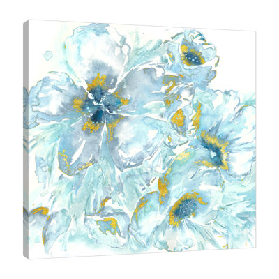 Watercolour Blues With Gold Leaf 2 - Wrapped Canvas Painting