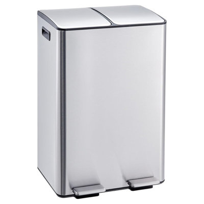 16 Gal Dual Trash Can Stainless Steel, Step Pedal Double Compartment Recycling Bin for Kitchen