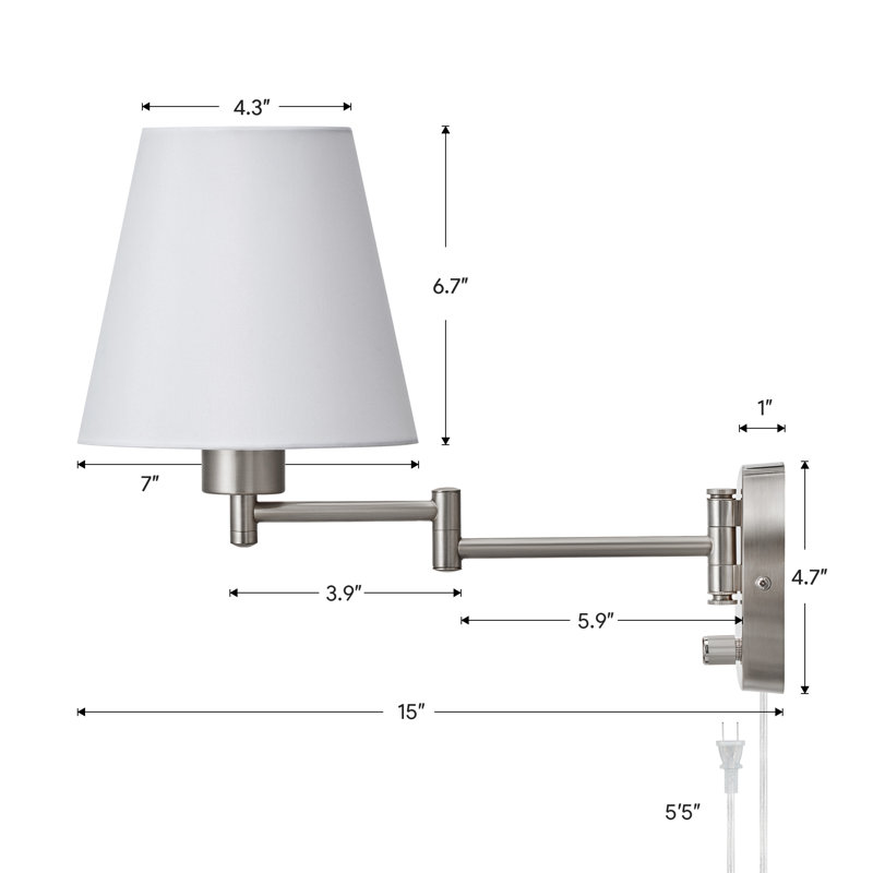 Swing Arm Sconce, Brushed Nickel, 12.2" H x 7.09" W x 14.96" D