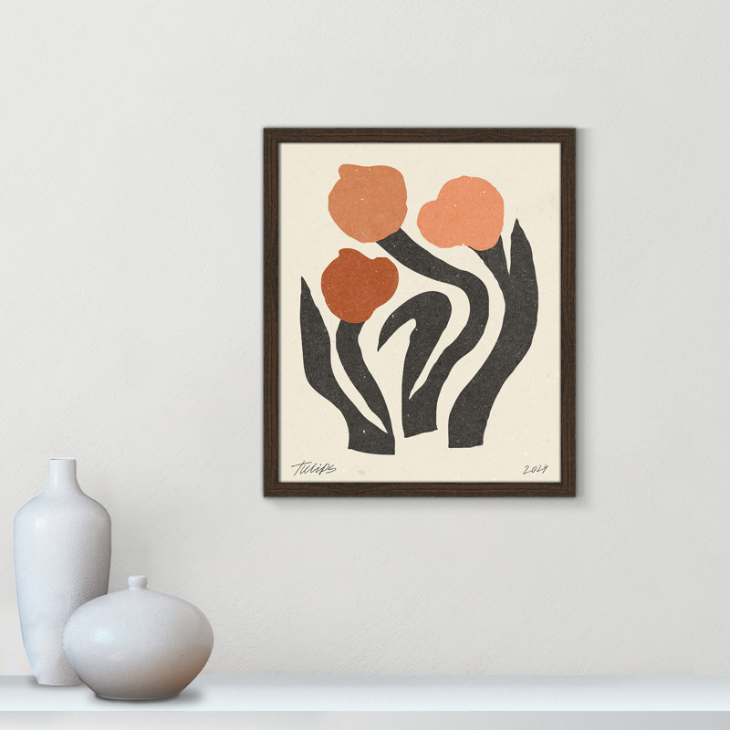 Imprimé de fleurs modernes par NKTN, Grain de bois noyer, 16'' W x 19'' H, Impression encadrée