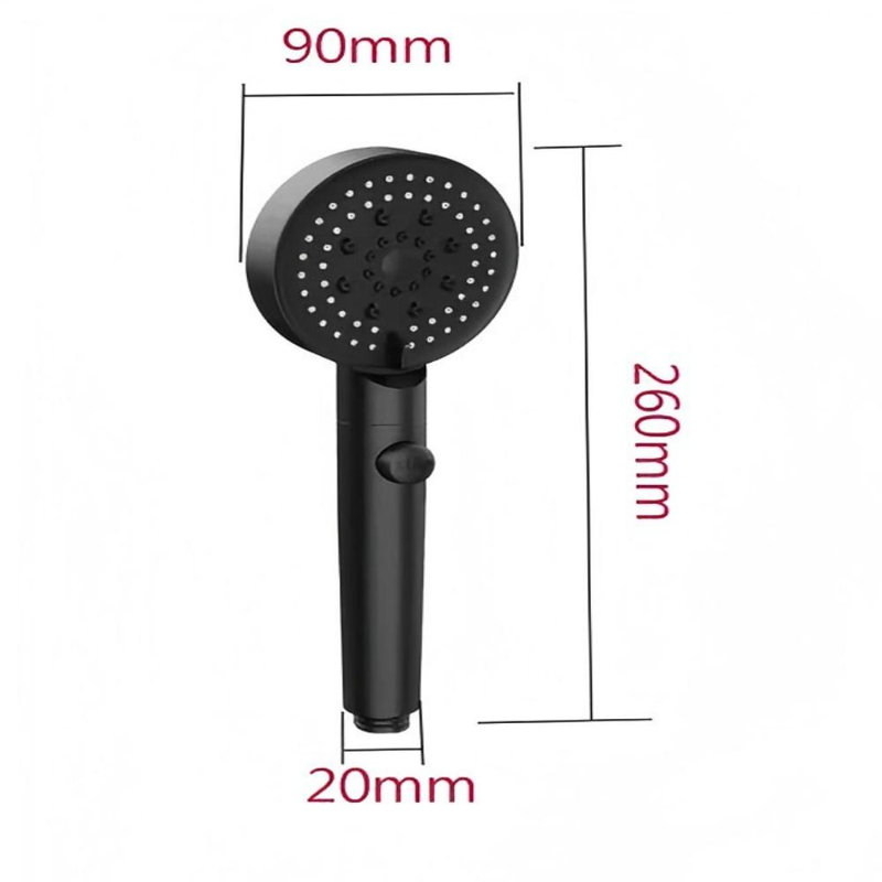 6-Function Black Handheld Shower Head, High Pressure