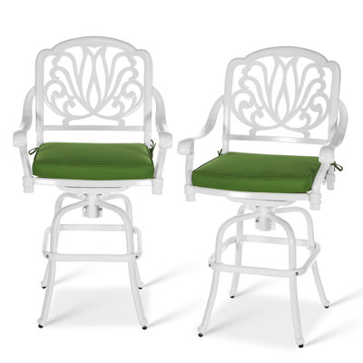 Astoria Grand 2-piece Patio Swivel Bar Stools, All-weather Cast Aluminum Bar Height Bistro Chairs With Seat Cushion, Outdoor Furniture Bar Dining Chai by Astoria Grand