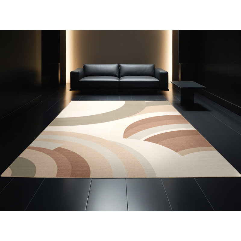 Machine Washable Pavlo Modern & Contemporary Arc Rug in Beige – Beige Binding, 8 x 10
