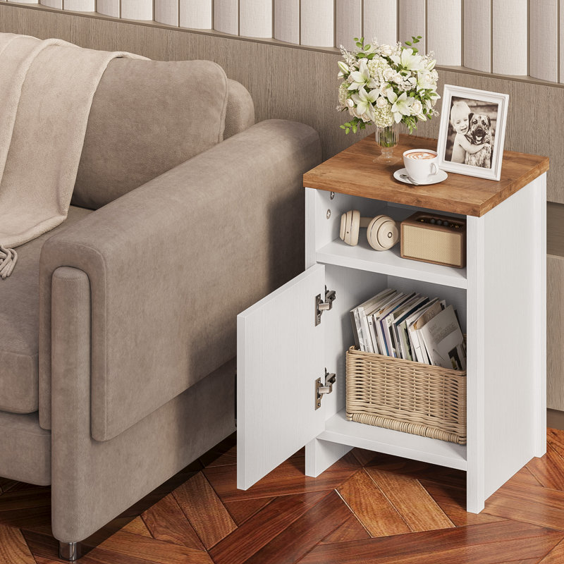 Farmhouse Nightstand with Storage Shelves Bedside Tables End Table for Bedroom Modern Wood Side Table Living Room, White