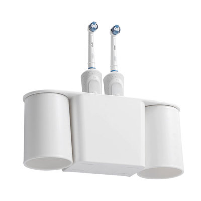Wall-Mounted Toothbrush And Toothpaste Holder,Easy Installation,White (Double,Two Magnetic Cups)