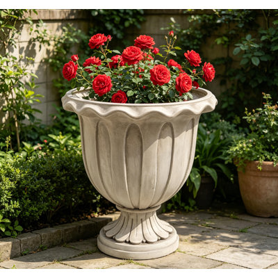 Grand pot à fleurs rétro (22 po x 23,6 po) - Pot en oxyde de magnésium avec texture - Pots à fleurs en béton avec trou de drainage - Utilisation intérieure et extérieure