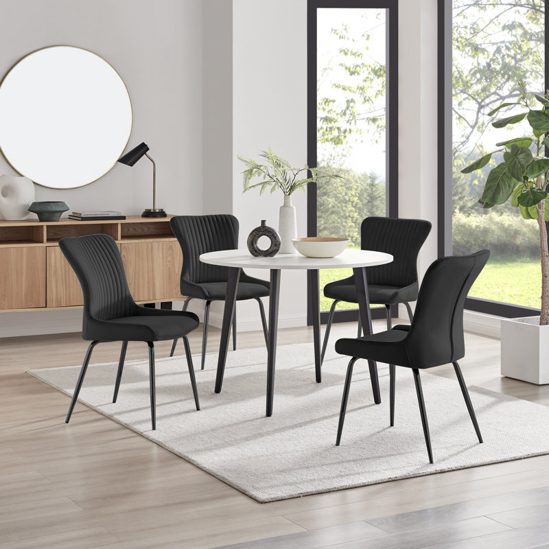 Betsab 4 - Person Dining Set, Dark Grey, Walnut/Black