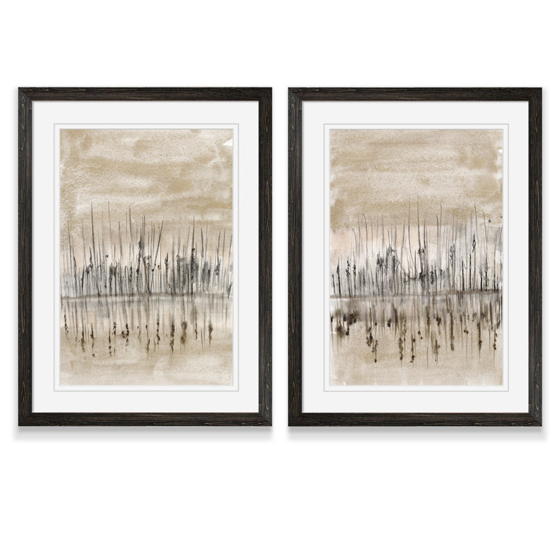 " Marshline Reflection I " by Vincent Van Gogh 2 - Pieces, 24" H x 18" W, Framed Print with Mat, Ebony