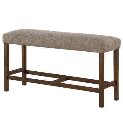 Banc de bar contemporain brun avec pieds blocs, design moderne et revêtement en tissu, pour salle à manger, bois d'hévéa, bois massif et matériau principal, profondeur 48,68 po, largeur 15,49 po, hauteur 25,92 po, poids 19,58 lb