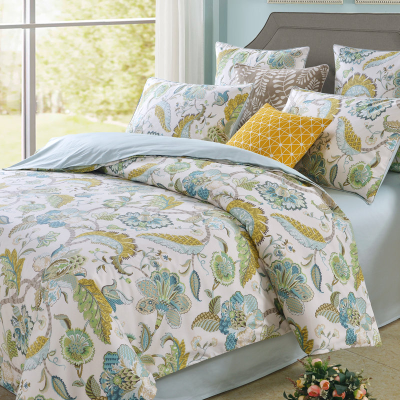 LISSTHER Luxury Cotton Duvet Cover Bedding Set, King Duvet Cover + 2 King Shams, Green Paisley