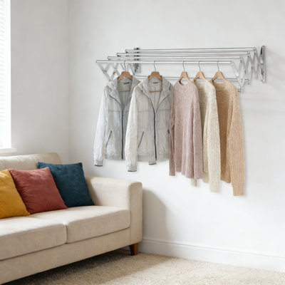 31.5'' XL Wall-Mounted Retractable Drying Rack, 130LBS High Capacity Rustproof Collapsible Rack 7 Drying Rods Simple Installation