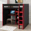 Lit mezzanine de jeu complet complet avec bureau, plusieurs supports de rangement et des lits à DEL personnalisables, lit mezzanine de jeu en bois avec armoire de rangement et échelle d'accès-52527002