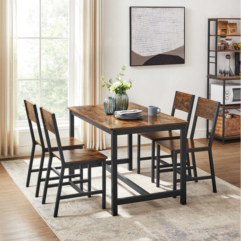 Rustic Wood Chairs With Metal Steel Frame, Brown/Black