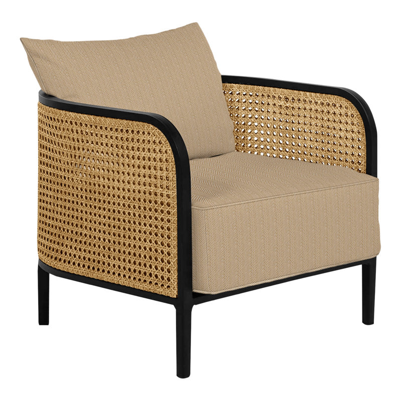 Havana Patio Chair with Cushions, Chalk/Natural Resin, Perigold Posh Oat, No welt + Dream fill