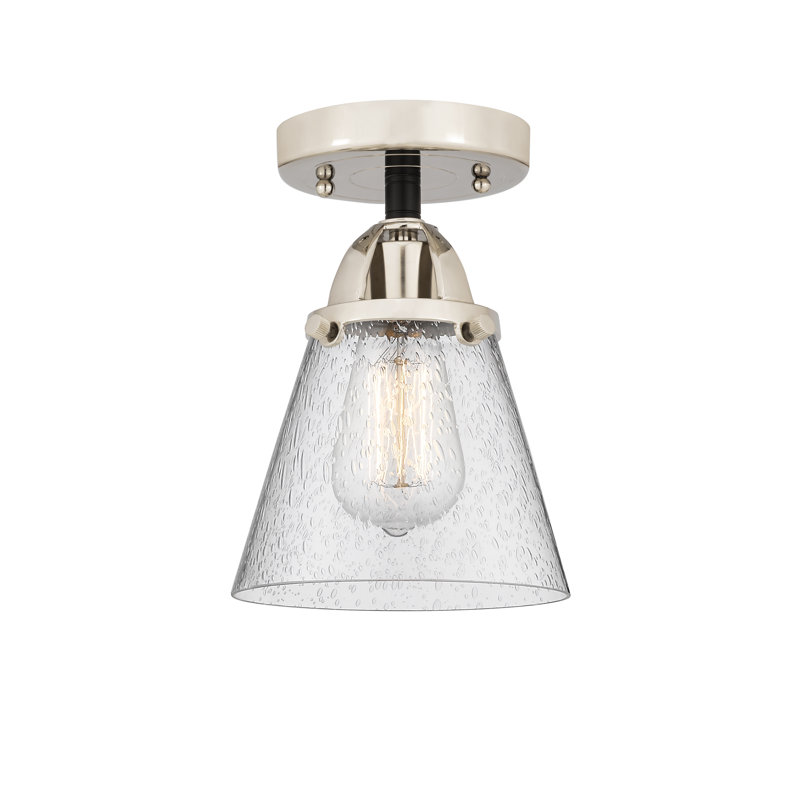 Plafonnier semi-encastré en verre à DEL, Grainé, H 9,25 po x l 6,25 po x P 6,25 po, Nickel poli noir