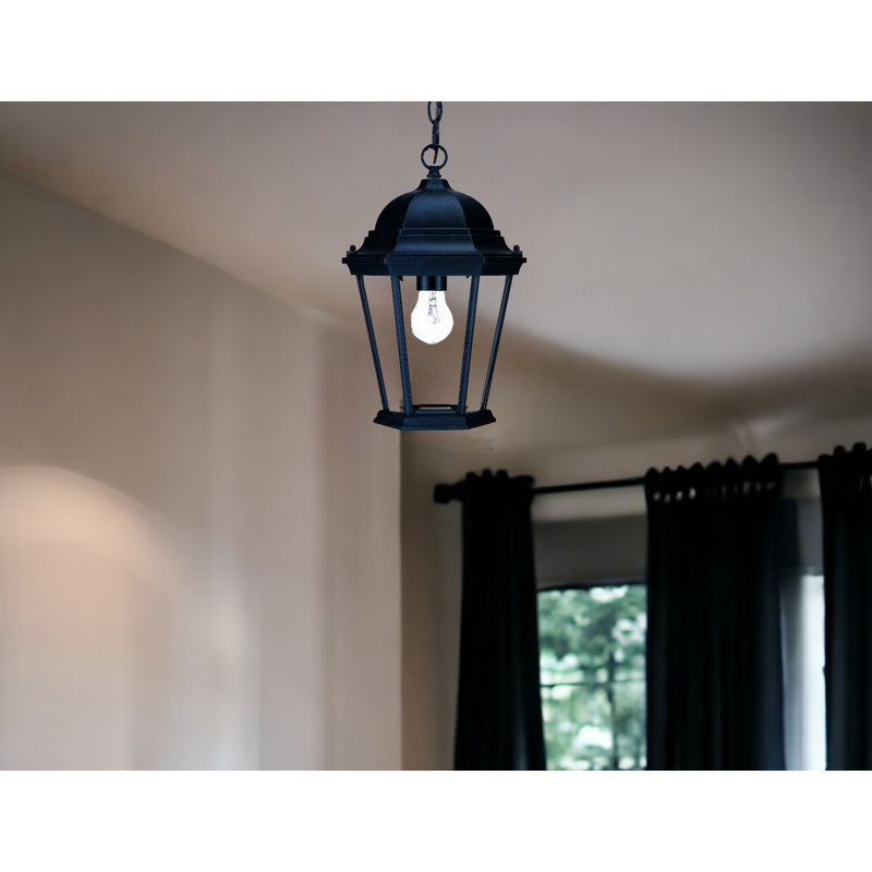 Lustre en métal noir biseauté à intensité variable avec abat-jour transparent