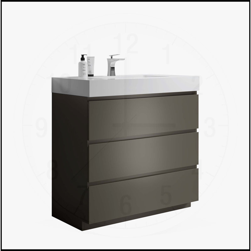 Meuble-lavabo de salle de bain avec lavabo, rangement et design moderne, 24", Blanc
