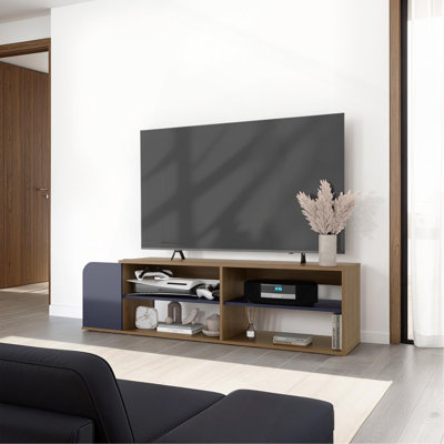 Meuble télé H 16,5 po, 4 tablettes, chêne naturel / bleu Alby - salon