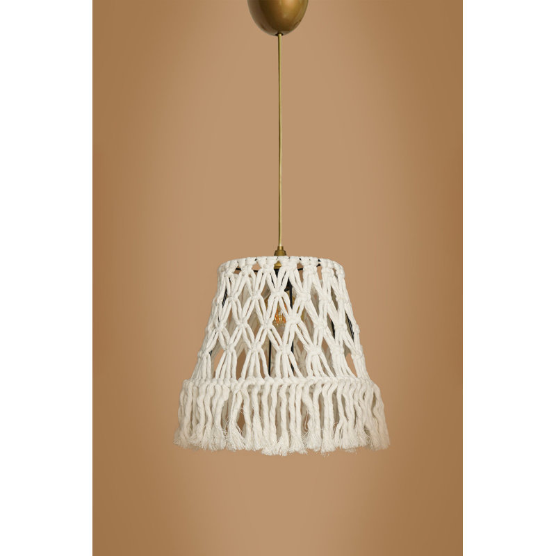 Elegant Cream Chandelier, 11.8 x 7.9 inches | Stylish Macrame Cap, Plastic Body | Height Adjustable Up to 23.6 inches | E27 Socket, Max 40W | Perfect for Modern Living Rooms, Dining Areas & Entryways