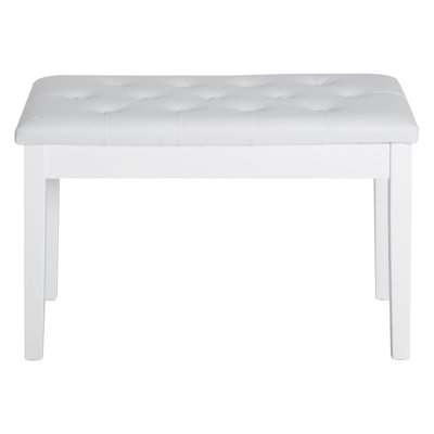 White Piano Chair With Faux Leather Padding And Stable Wooden Support For Duets Padded Duet Bench Construction