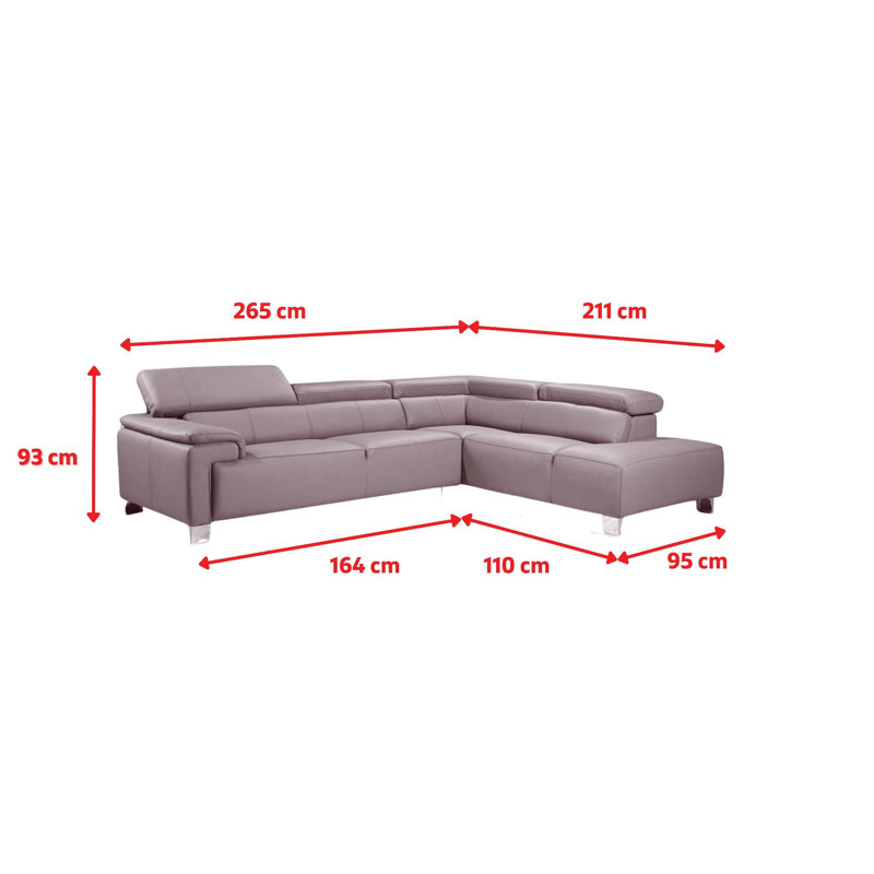 Ashauntae Leather Corner Sofa, Right Hand Facing, Grey