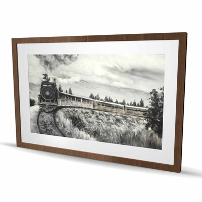 Steam Engine Train Print | Man Cave Gray Framed Decor