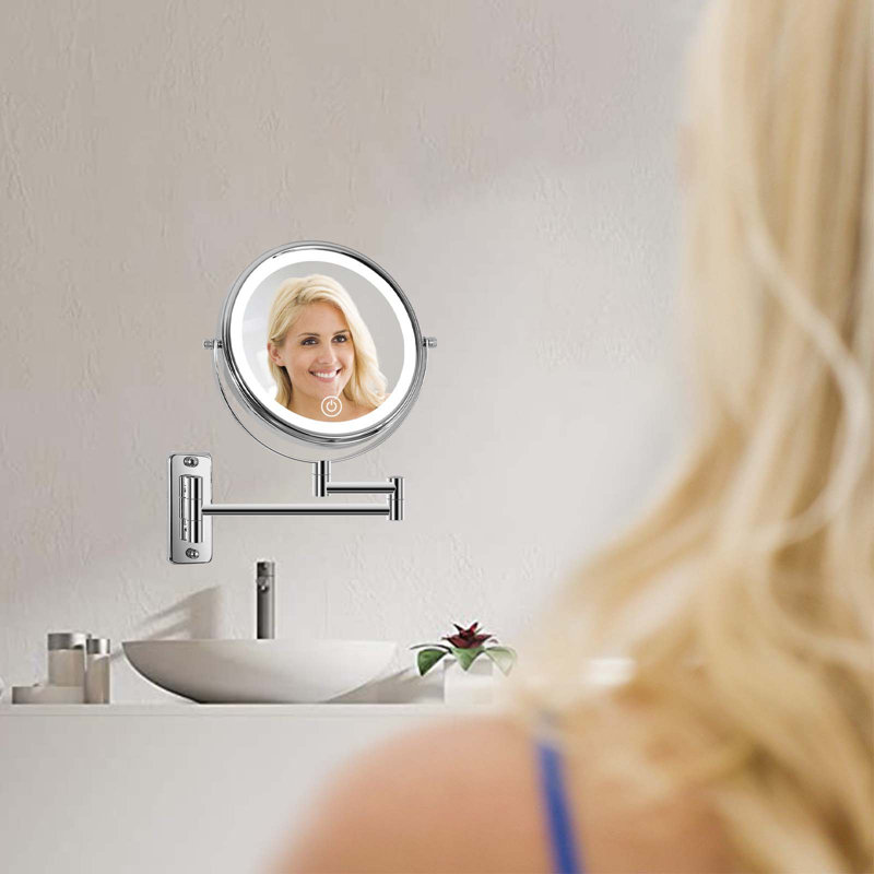 Mentasta Rechargeable Wall Mounted Makeup Mirror, LED Touch Screen and 360 Swivel, Chrome