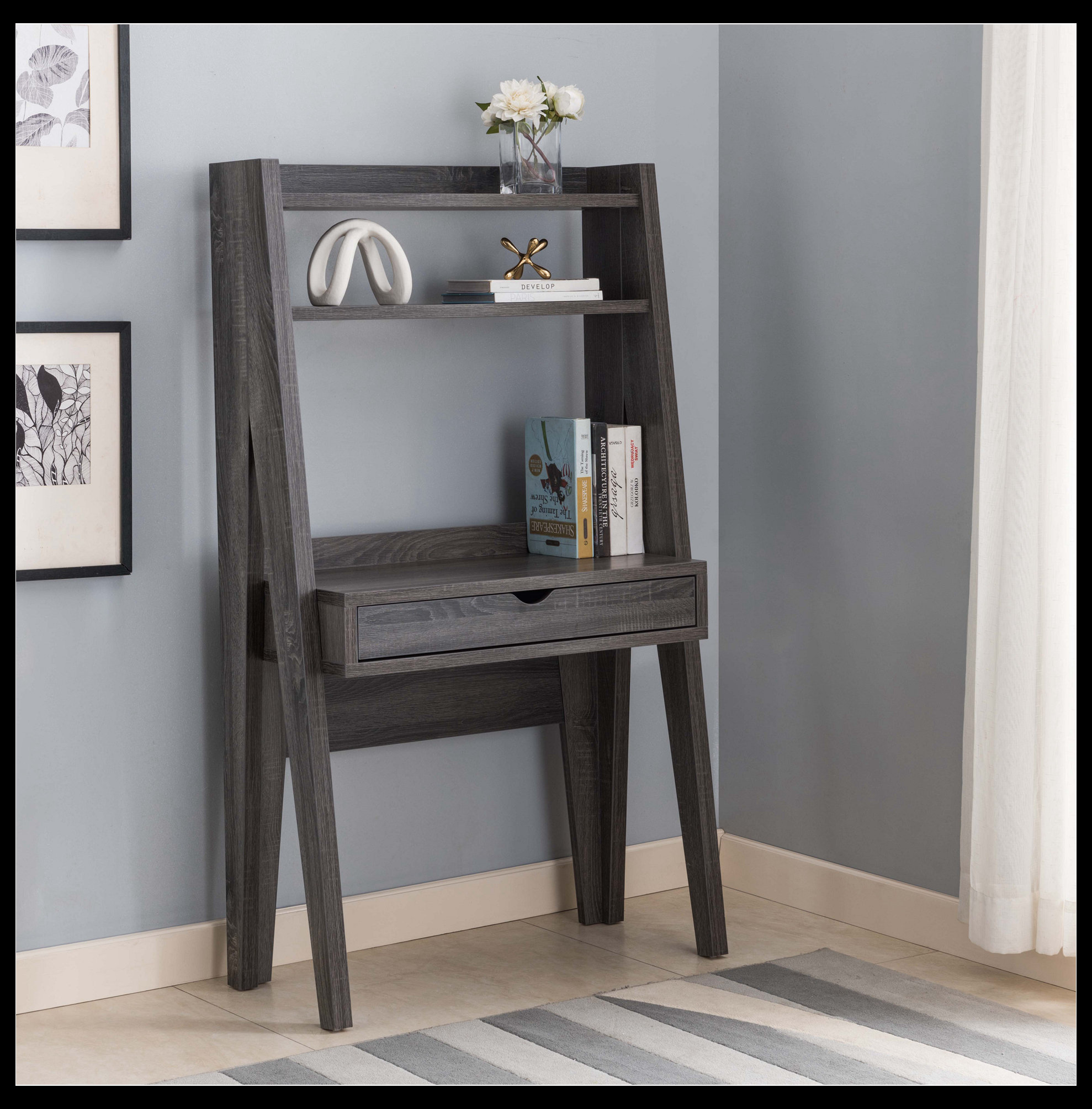 Ebern Designs Home Office Laptop Desk, Writing Desk with Drawer, Two