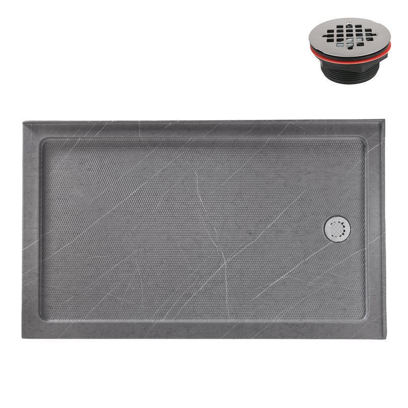 Streamline 60 in. x 36 in. Corner Acrylic Shower Base in Matte Grey with Right Hand Drain, Drain Included, Matte Gray
