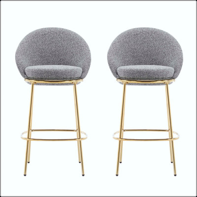 Metal Upholstered Barstool - Gold-Plated Frame with Mixed Gray Upholstery
