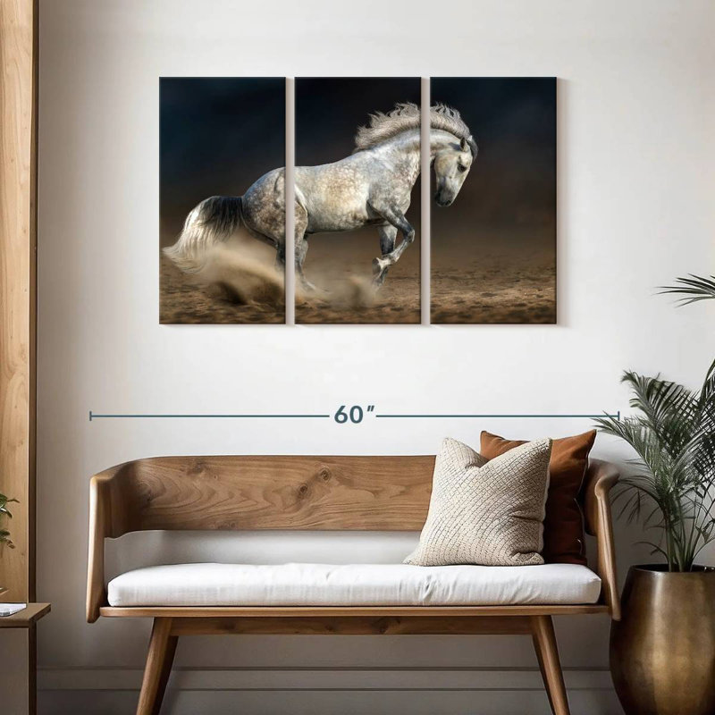 Cheval andalou en mouvement, H 28 po x l 45 po