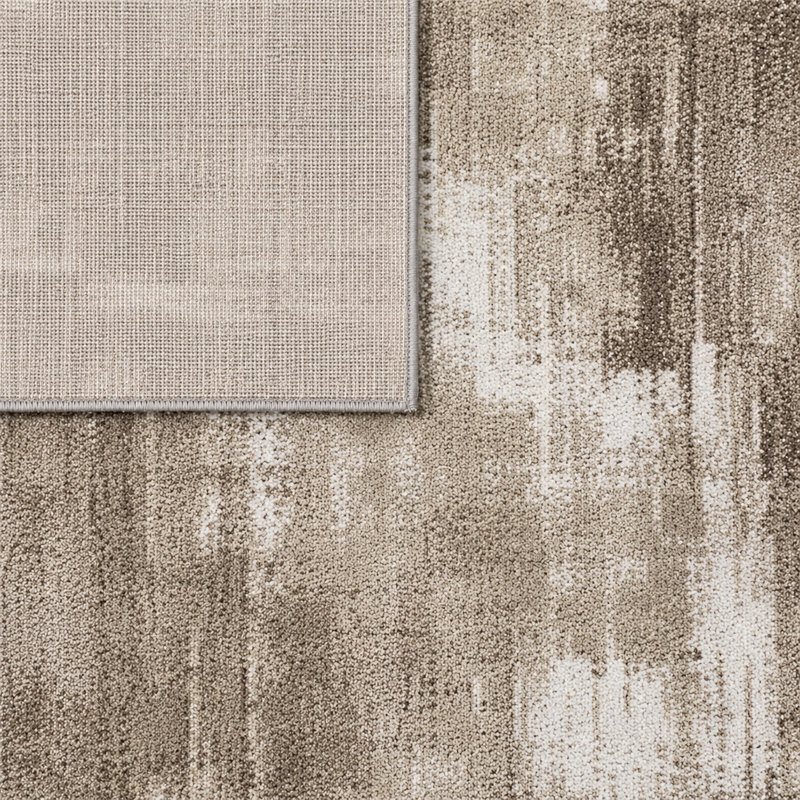 Tapis moderne avec motif abstrait beige et blanc, taille: 6 pi 7 po x 9 pi 2 po, Brown, Rectangle 6'7" x 9'6"