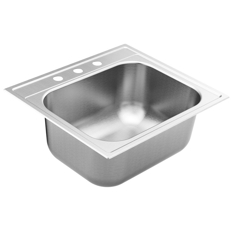 1800 Series Stainless Steel 25" L x 22" W Drop-In Bar Sink, 3 Hole