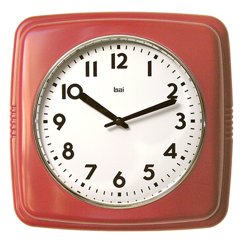 Horloge murale rétro carrée, Rouge