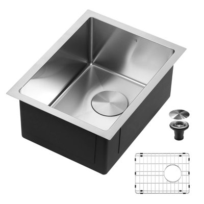 Évier de cuisine à simple cuve en acier inoxydable calibre 16 avec coins arrondis encastrés Fine Fixtures