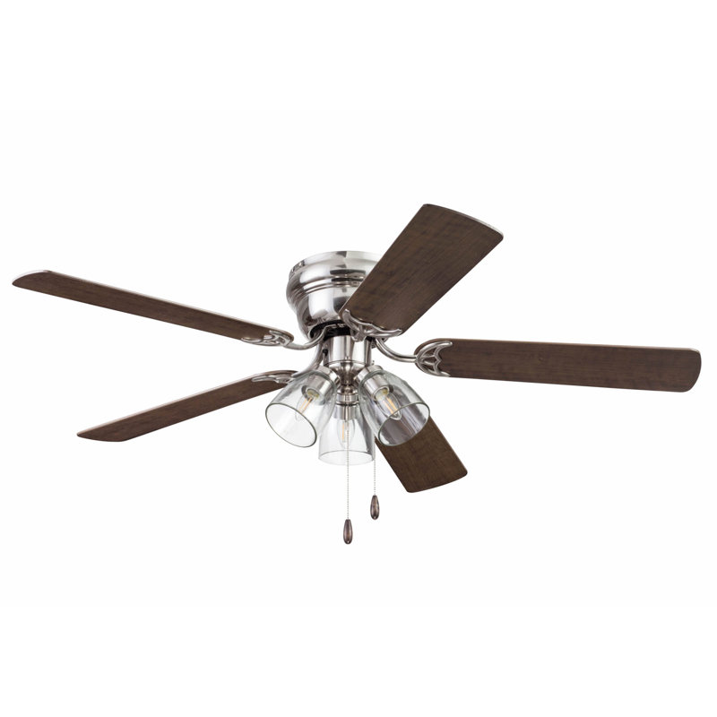 Renton 52'' Ceiling Fan with Light Kit, Brushed Nickel with Light Oak/Gray Oak Blades