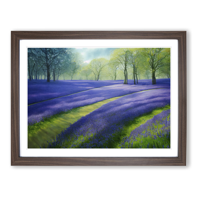 Watercolour Bluebell Field - Single Picture Frame Print, Walnut Framed, 25cm H x 34cm W x 2cm D
