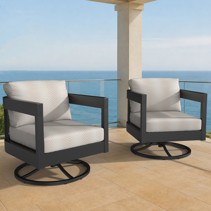 Ensemble 2 pièces de chaises berçantes pivotantes à dossier demi-tonneau avec coussins Sunbrella