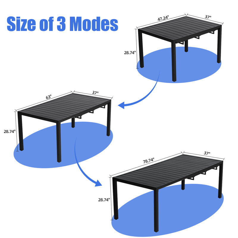 Louvada Rectangular Extendable Outdoor Dining Table , 78.74 " W 37 " D