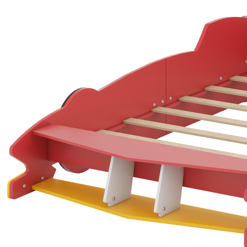Race Car-Shaped Platform Bed With Wheels, Red