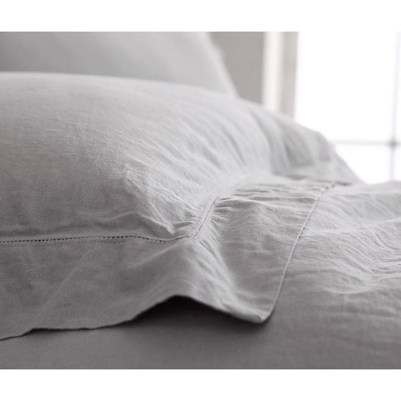 Washed Linen Cotton Blend 3-Piece Duvet Cover Set, Gray, King Comforter + 2 King Shams