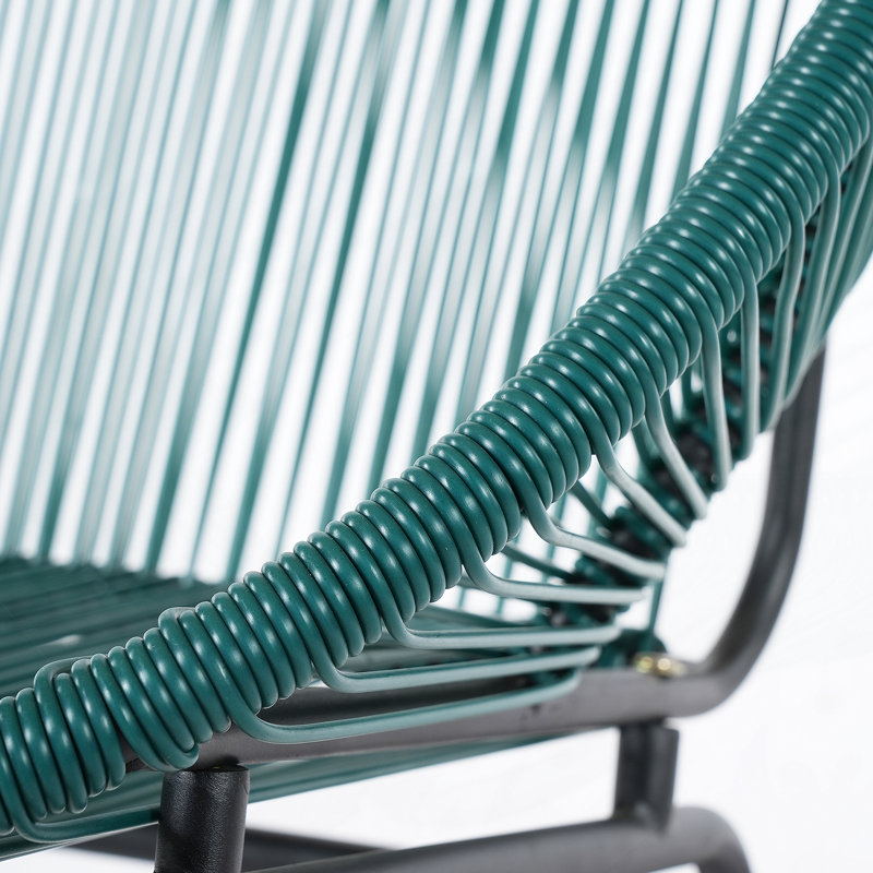 Ensemble de 2 chaises d'extérieur en osier, rotin bleu sarcelle et structure en fer, Bleu sarcelle