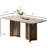 7-piece Dining Table Set With Faux Marble Tabletop, Premium Wood & Stainless Steel Base, 6 Upholstered Linen Fabric Dining Chairs With Solid Wood Legs