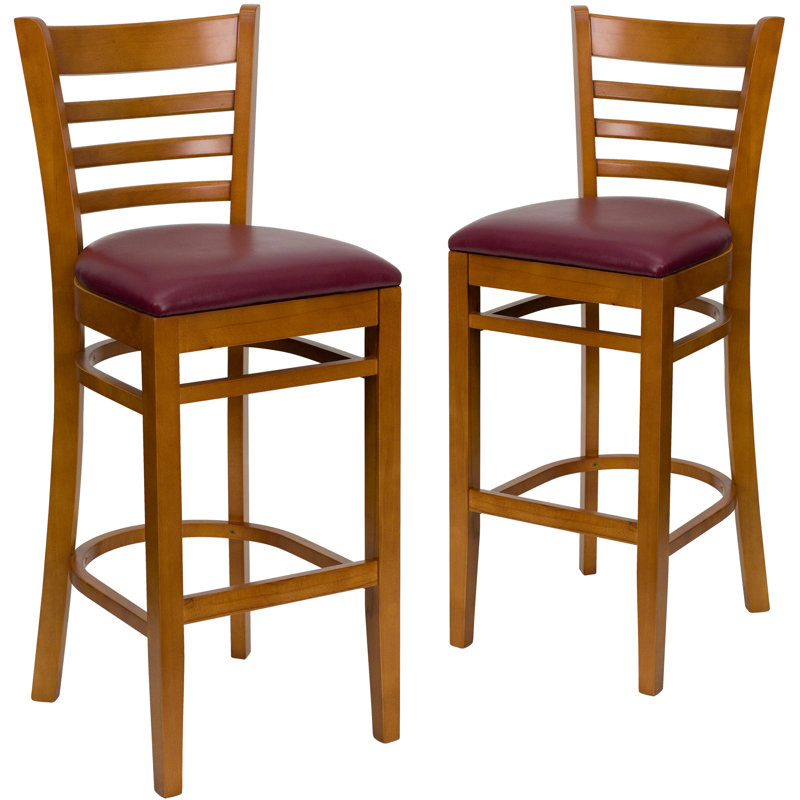 Prompton Vertical Slat Back Wooden Restaurant Barstool, Burgundy, Cherry