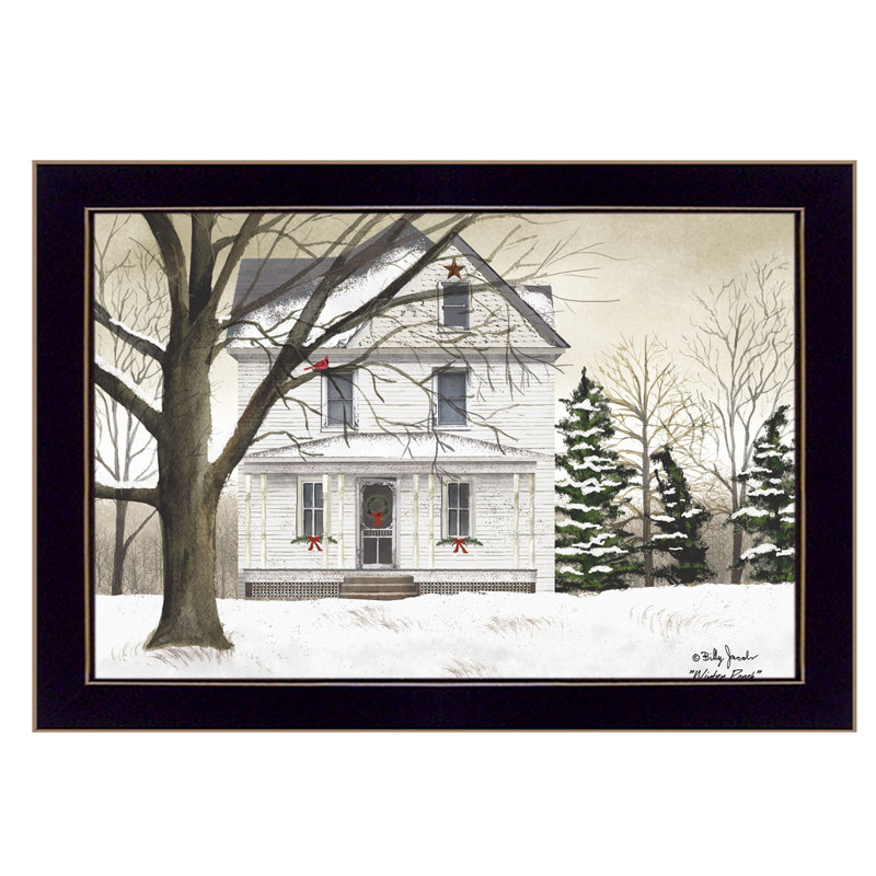 Winter Porch Black Framed Canvas Print, 14" x 18"