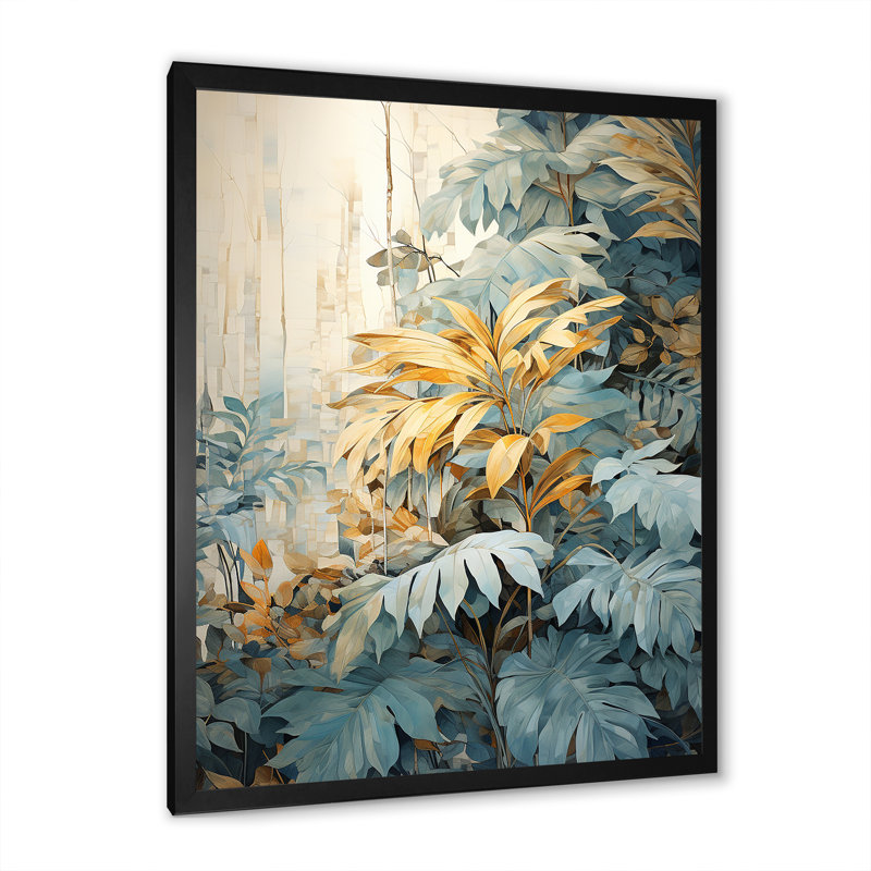 «White and Blue Tropical Expression I», reproduction sur toile, Cadre simple noir, H 20 po x l 12 po x P 1 po
