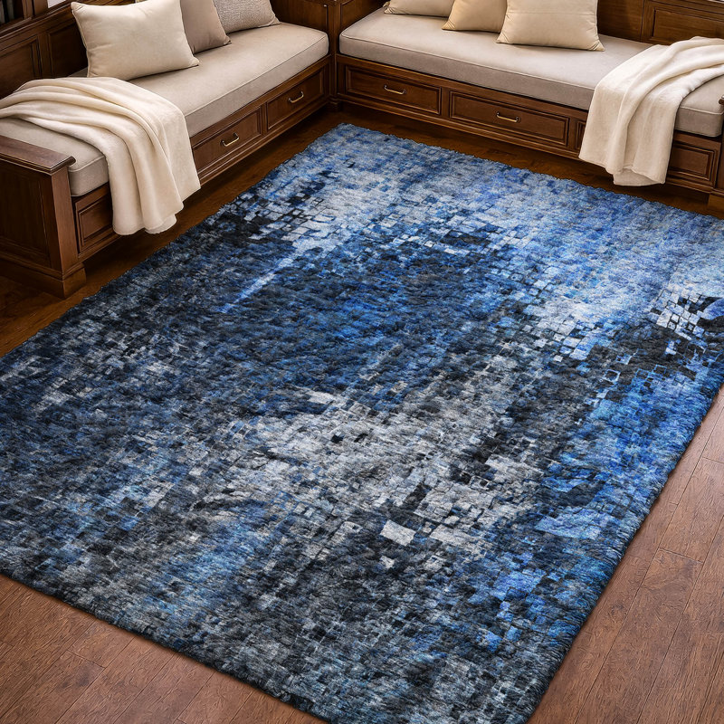 Tapis à poils longs de qualité supérieure lavable à la machine Dream, Bleu, 3' x 5'