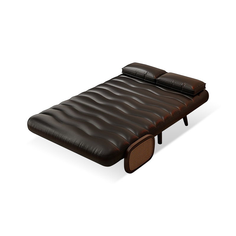Noir / similicuir brun + bois massif + canapé-lit standard en acier au carbone, H 33,46 po x l 39,37 po x P 29,53 po