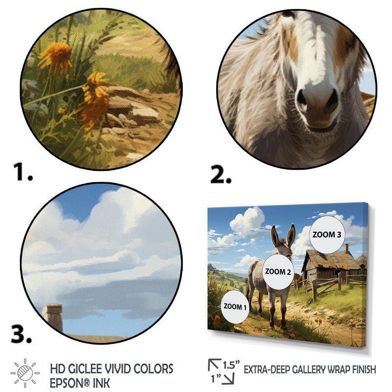 «Donkey Day At Farm I», reproduction d'art sur toile, Toile tendue, H 24 po x l 32 po x P 1 po